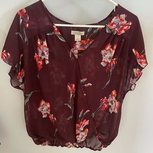 Lucky Brand dark purple floral sheer top